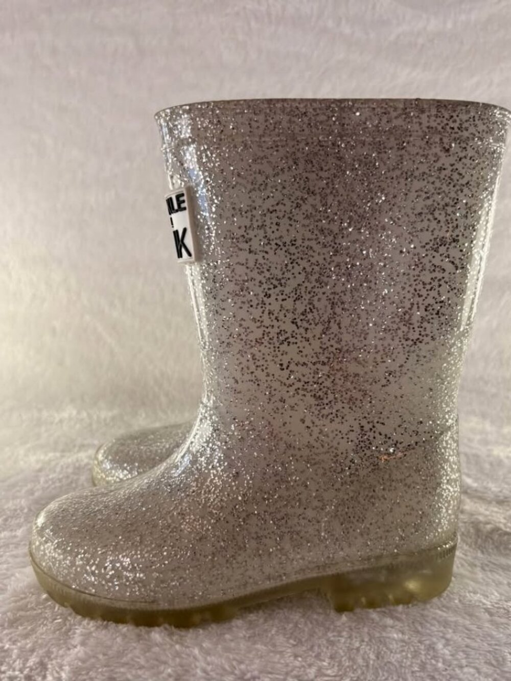 ✨ Sparkle in Pink Glitter Rain Boots – Silver – Toddler Size 8 – Waterproof
